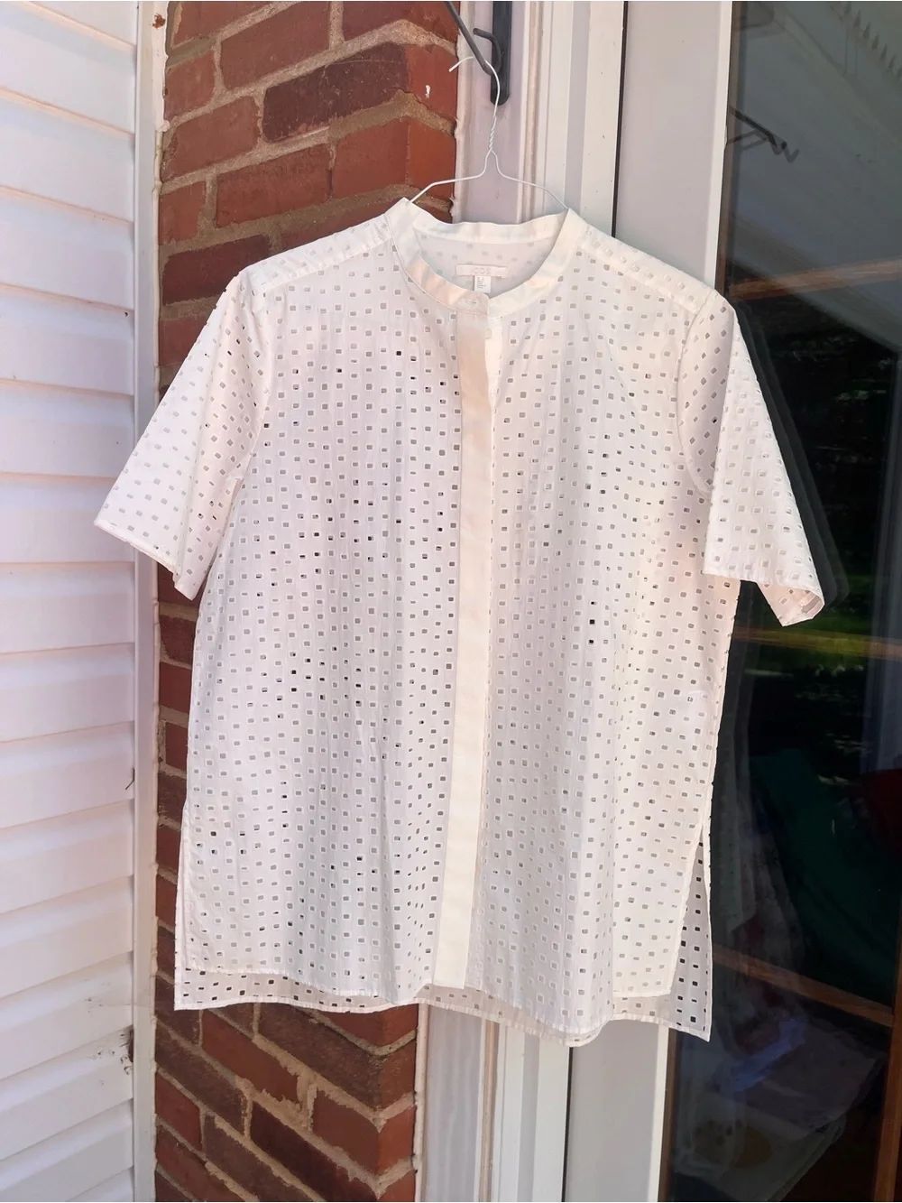 COS Collarless Eyelet Cotton Button Down Blouse
